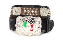Load image into Gallery viewer, Cowhair Belt- #704 Chrome Concho & Acrylic Stones
