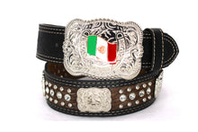 Load image into Gallery viewer, Cowhair Belt- #704 Chrome Concho & Acrylic Stones
