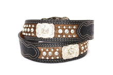 Load image into Gallery viewer, Cowhair Belt- #704 Chrome Concho & Acrylic Stones