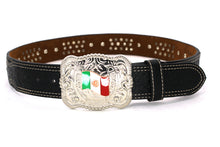 Load image into Gallery viewer, Cowhair Belt- #704 Chrome Concho & Acrylic Stones