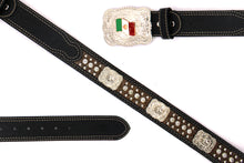 Load image into Gallery viewer, Cowhair Belt- #704 Chrome Concho & Acrylic Stones
