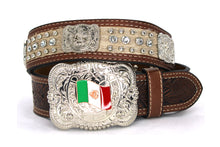 Load image into Gallery viewer, Cowhair Belt- #704 Chrome Concho & Acrylic Stones