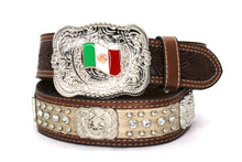 Load image into Gallery viewer, Cowhair Belt- #704 Chrome Concho & Acrylic Stones