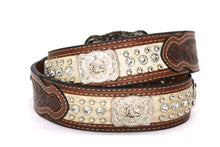 Load image into Gallery viewer, Cowhair Belt- #704 Chrome Concho & Acrylic Stones