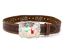 Load image into Gallery viewer, Cowhair Belt- #704 Chrome Concho & Acrylic Stones