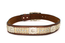 Load image into Gallery viewer, Cowhair Belt- #704 Chrome Concho & Acrylic Stones