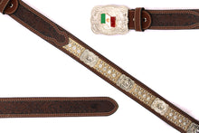 Load image into Gallery viewer, Cowhair Belt- #704 Chrome Concho & Acrylic Stones