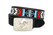 Load image into Gallery viewer, Embroidery Belt- Western Leather Belt with Silver Buckle & Handcrafted Beaded Design – Rodeo Style