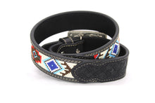 Load image into Gallery viewer, Embroidery Belt- Western Leather Belt with Silver Buckle & Handcrafted Beaded Design – Rodeo Style
