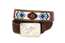 Load image into Gallery viewer, Embroidery Belt- Western Leather Belt with Silver Buckle & Handcrafted Beaded Design – Rodeo Style