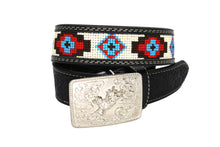 Load image into Gallery viewer, Embroidery Belt- Western Leather Belt with Silver Buckle & Handcrafted Beaded Design – Rodeo Style