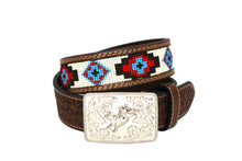 Load image into Gallery viewer, Embroidery Belt- Western Leather Belt with Silver Buckle & Handcrafted Beaded Design – Rodeo Style