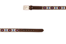 Load image into Gallery viewer, Embroidery Belt- Western Leather Belt with Silver Buckle & Handcrafted Beaded Design – Rodeo Style