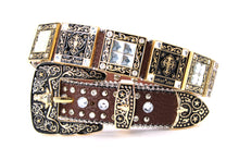 Cargar imagen en el visor de la galería, Rhinestone Belt- #002 Longhorn Buckle w Cross Buckle & Rhinestone