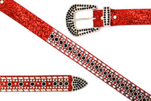 Cargar imagen en el visor de la galería, Rhinestone Belt - #1001 Genuine Leather Flashy Bling Western Cowgirl -1