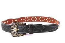Load image into Gallery viewer, Concho Belt- #111 Gold Oval Concho & Silver Triangular Concho