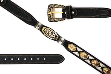 Load image into Gallery viewer, Concho Belt- #111 Gold Oval Concho & Silver Triangular Concho