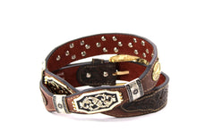 Load image into Gallery viewer, Concho Belt- #111 Gold Oval Concho & Silver Triangular Concho