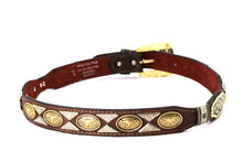 Load image into Gallery viewer, Concho Belt- #111 Gold Oval Concho & Silver Triangular Concho