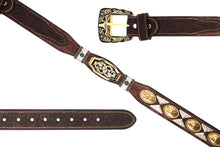 Load image into Gallery viewer, Concho Belt- #111 Gold Oval Concho & Silver Triangular Concho