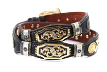 Load image into Gallery viewer, Concho Belt- #111 Gold Oval Concho & Silver Triangular Concho