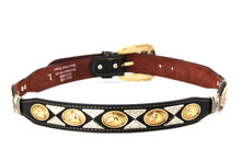 Load image into Gallery viewer, Concho Belt- #111 Gold Oval Concho & Silver Triangular Concho