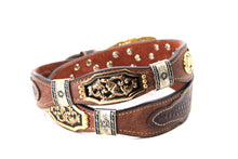 Load image into Gallery viewer, Concho Belt- #111 Gold Oval Concho & Silver Triangular Concho