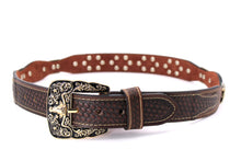 Load image into Gallery viewer, Concho Belt- #111 Gold Oval Concho & Silver Triangular Concho