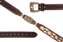 Load image into Gallery viewer, Concho Belt- #111 Gold Oval Concho & Silver Triangular Concho