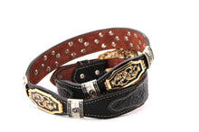 Load image into Gallery viewer, Concho Belt- #111 Gold Oval Concho & Silver Triangular Concho