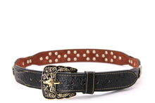 Load image into Gallery viewer, Concho Belt- #111 Gold Oval Concho & Silver Triangular Concho