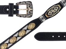 Load image into Gallery viewer, Concho Belt- #111 Gold Oval Concho & Silver Triangular Concho