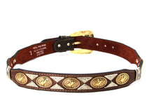 Load image into Gallery viewer, Concho Belt- #111 Gold Oval Concho & Silver Triangular Concho