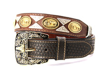 Load image into Gallery viewer, Concho Belt- #111 Gold Oval Concho & Silver Triangular Concho