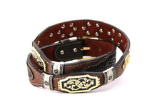Load image into Gallery viewer, Concho Belt- #111 Gold Oval Concho & Silver Triangular Concho
