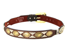 Load image into Gallery viewer, Concho Belt- #111 Gold Oval Concho & Silver Triangular Concho