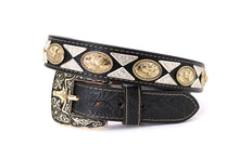 Load image into Gallery viewer, Concho Belt- #111 Gold Oval Concho & Silver Triangular Concho