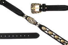 Load image into Gallery viewer, Concho Belt- #111 Gold Oval Concho & Silver Triangular Concho