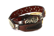 Load image into Gallery viewer, Concho Belt- #111 Gold Oval Concho & Silver Triangular Concho