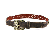 Load image into Gallery viewer, Concho Belt- #111 Gold Oval Concho & Silver Triangular Concho
