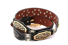 Load image into Gallery viewer, Concho Belt- #111 Gold Oval Concho & Silver Triangular Concho