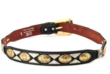 Load image into Gallery viewer, Concho Belt- #111 Gold Oval Concho & Silver Triangular Concho