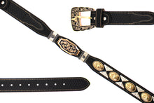 Load image into Gallery viewer, Concho Belt- #111 Gold Oval Concho & Silver Triangular Concho