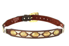 Load image into Gallery viewer, Concho Belt- #111 Gold Oval Concho & Silver Triangular Concho
