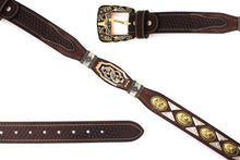 Load image into Gallery viewer, Concho Belt- #111 Gold Oval Concho & Silver Triangular Concho