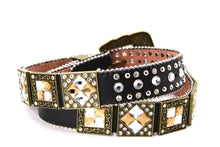 Load image into Gallery viewer, Rhinestone Belt - #201 Brass Gold Longhorn Buckle w Big Rhinestone