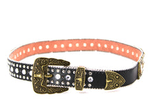 Load image into Gallery viewer, Rhinestone Belt - #201 Brass Gold Longhorn Buckle w Big Rhinestone