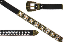 Load image into Gallery viewer, Rhinestone Belt - #201 Brass Gold Longhorn Buckle w Big Rhinestone