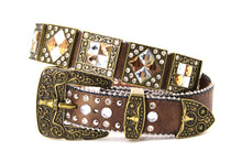 Load image into Gallery viewer, Rhinestone Belt - #201 Brass Gold Longhorn Buckle w Big Rhinestone