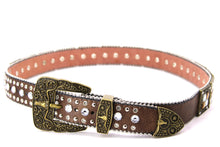 Load image into Gallery viewer, Rhinestone Belt - #201 Brass Gold Longhorn Buckle w Big Rhinestone